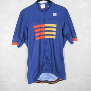 Sportful Mens Cycling Jersey Blue XXL Short Sleeve Full Zip Made in Romania